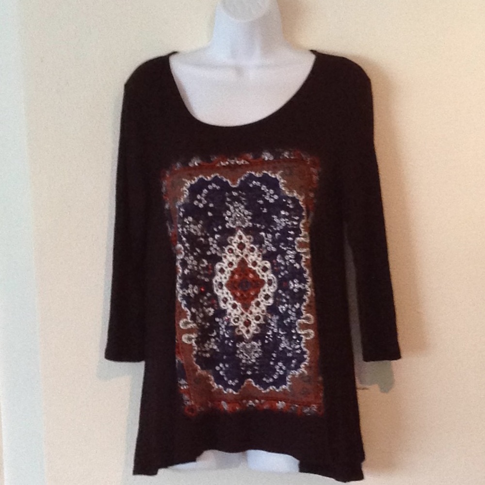 Cute black swing top with sparkle graphic